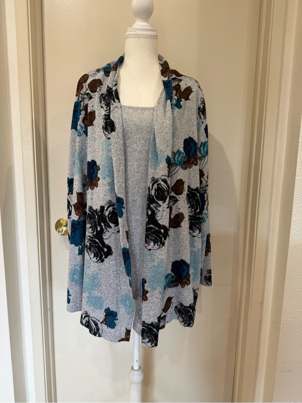 White Stag Floral Mock Twinset Cardigan With Attached Shell Tank Top Size 3X